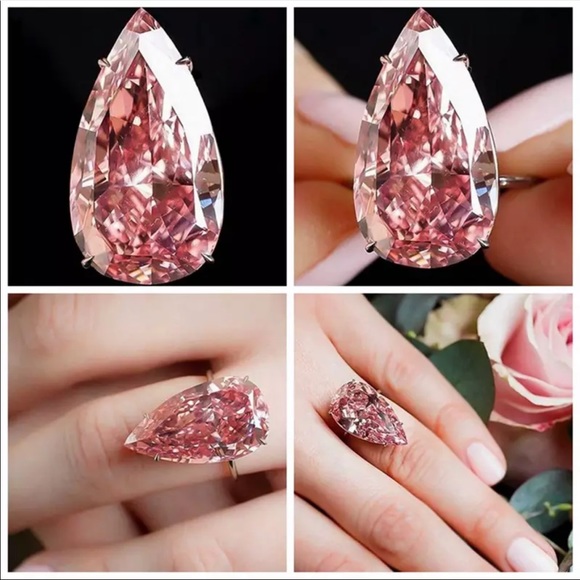 Trendy Silver Pear Shaped Crystal Stone Ring - Picture 4 of 4